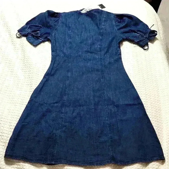 Sim & Sam Denim V-Neck Dress Puff Sleeves - Picture 5 of 6